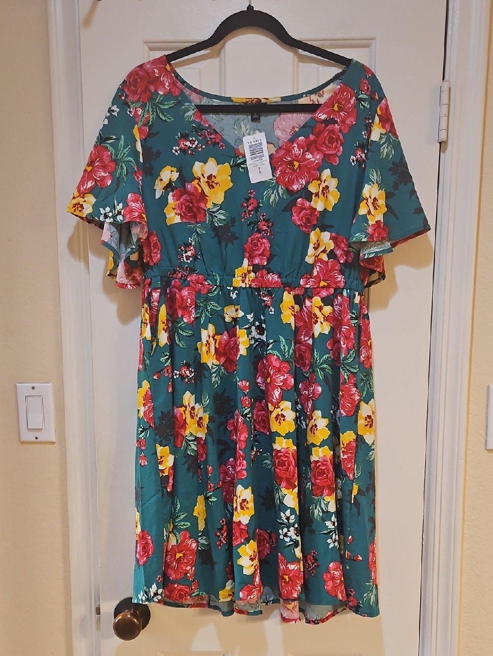 torrid Teal Floral Mini Dress with Red and Yellow Blooms
